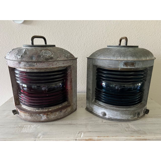 Set of 2 Galvanized Steel Perko Ships Lanterns For Sale