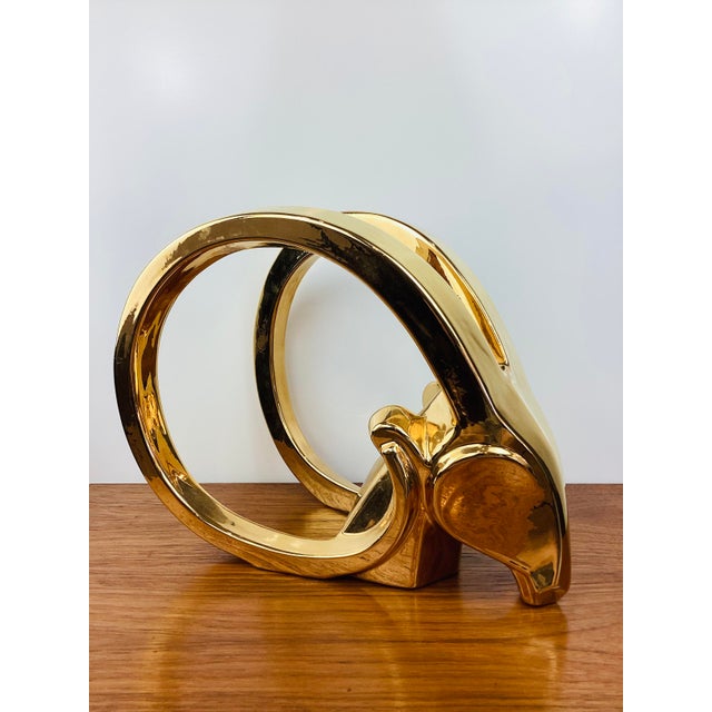 Jaru of California Vintage Gold Metallic Stylized Rams Head Statue by Jaru For Sale - Image 4 of 9