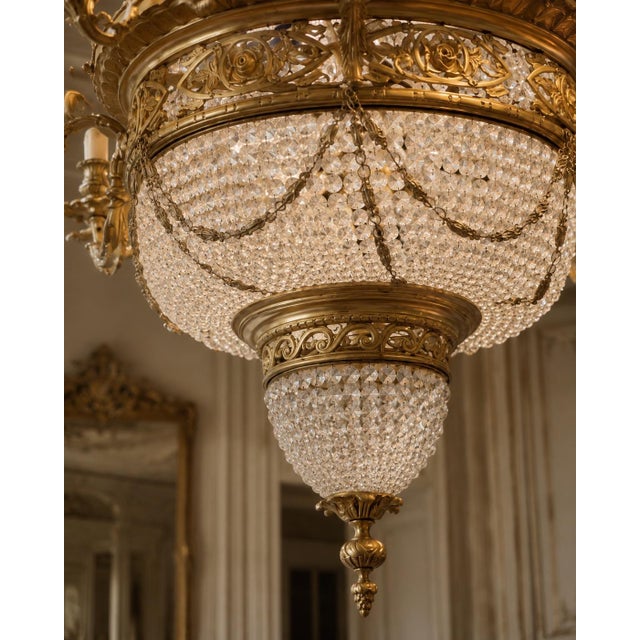 Mid20C Artisan Louis XVI Gold Bronze Crystal Chandelier-1 Pc For Sale - Image 9 of 18