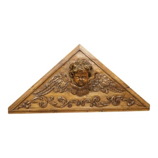 18th Century French Carved Oak Overdoor Pediment With Winged Cherub For Sale