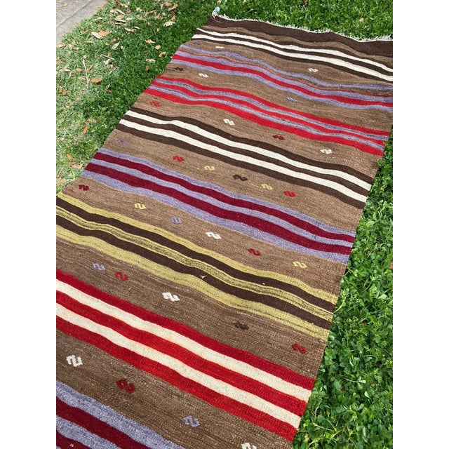 Turkish Stripe Pattern Boho Kilim Rug For Sale - Image 4 of 9