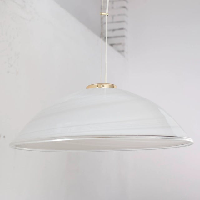 1980s Large White Murano Glass Ceiling Lamp with Filigree Spiral For Sale - Image 5 of 13