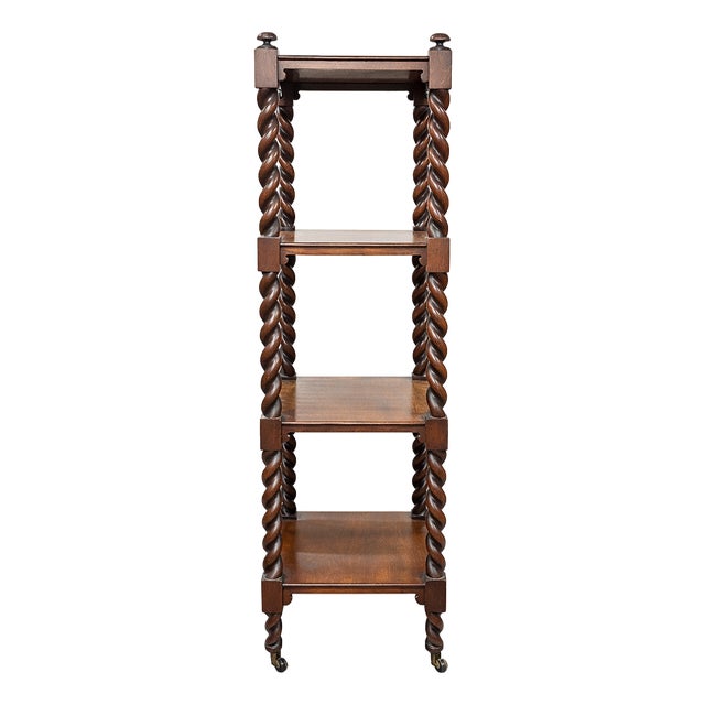 Antique Twisted Walnut Etagere with Casters, 1890s For Sale