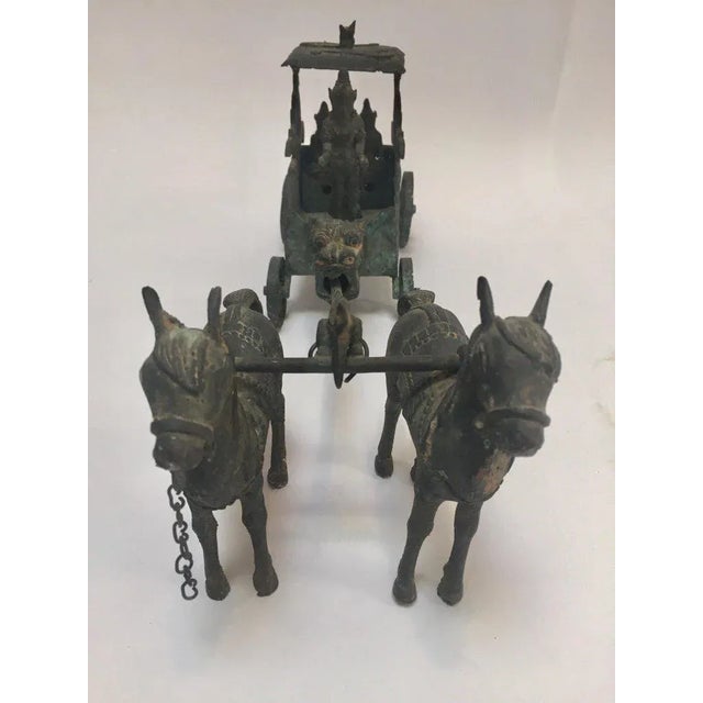 Antique Asian Bronze Chariot With Dragon Head Pulled by Horses For Sale - Image 11 of 13