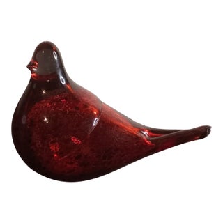 Red Blown Art Glass Red Cardinal Figurine For Sale