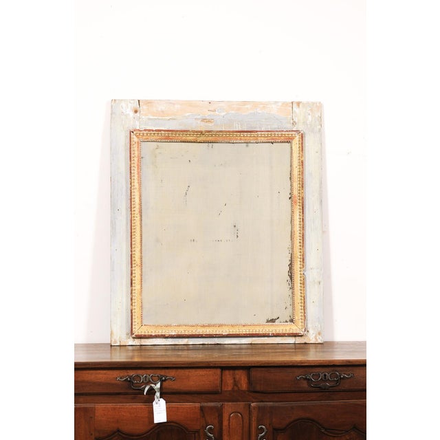 18th Century French Mirror With Blue and Gold Accents For Sale - Image 4 of 11