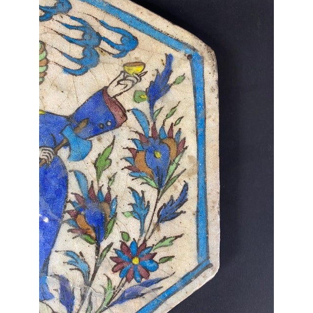 Hexagonal Hand-Painted Earthenware Tile, Asia For Sale - Image 4 of 12