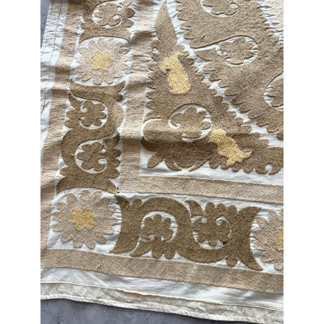 Suzani Tapestry - Neutral Tan Uzbek Tablecloth For Sale - Image 4 of 7