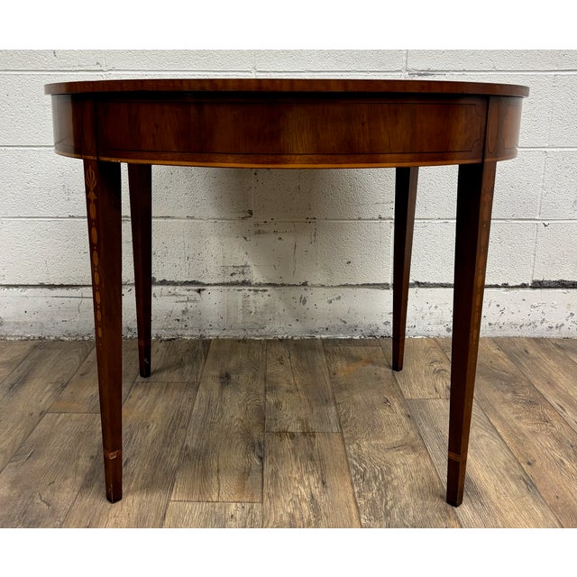 Brown Antique Federal Hepplewhite Style Inlaid Demilune Flip Top Game Table Card Table For Sale - Image 8 of 12