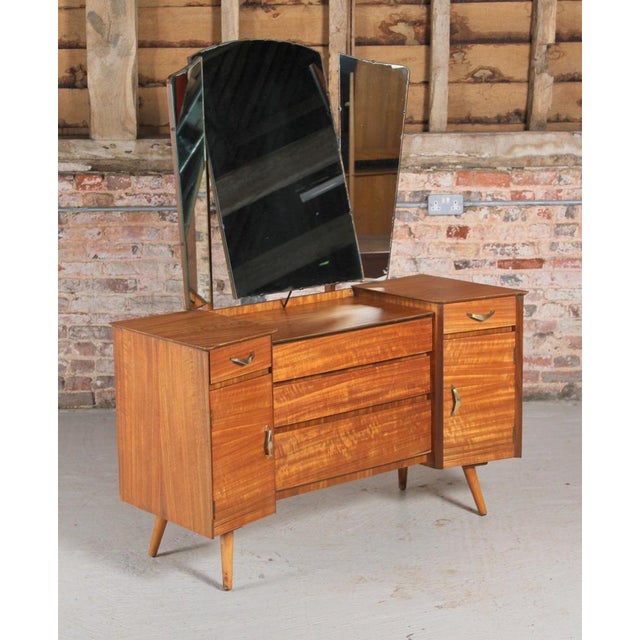 Mid Century teak dressing table by Butilux, circa 1960s. Excellent restored condition. W 124cm D 52cm H 153cm.