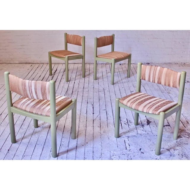 Interesting set of four vintage Italian dining chairs by Vico Magistretti with hand-glazed 'Verona Green' oak frames,...