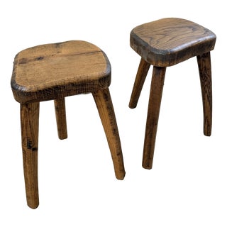 Vintage Oak Stools by Henri Bataille, 1950s, Set of 2 For Sale
