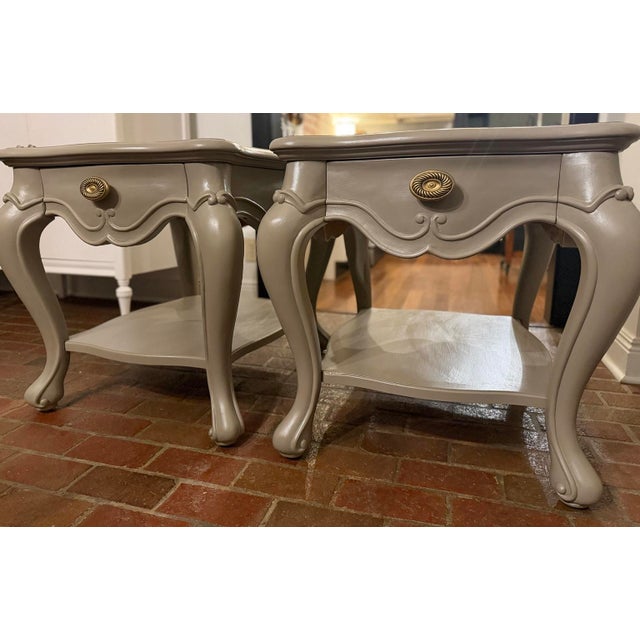 Make a statement with this stunning pair of oversized vintage French Provincial nightstands, thoughtfully refinished to...