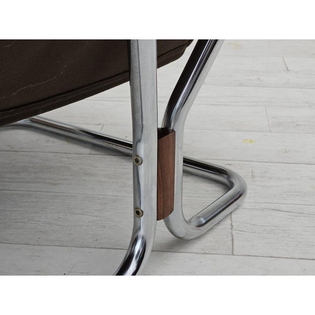 Brown Norwegian Armchair in Leather, Chrome Steel, Teak Wood & Canvas by Harald Relling for Westnofa, 1970s For Sale - Image 8 of 18