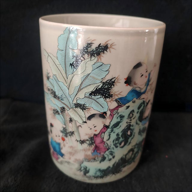 Chinese Ceramic Pot,Tongzhi Marked Famille Rose Porcelain Brush Pot Hand Painted Playing Children Pattern For Sale In Seattle - Image 6 of 10