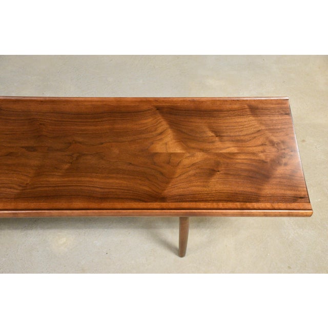 Wood 1960s Refinished Drexel Declaration Walnut 75” Coffee Table by Kipp Stewart For Sale - Image 7 of 10