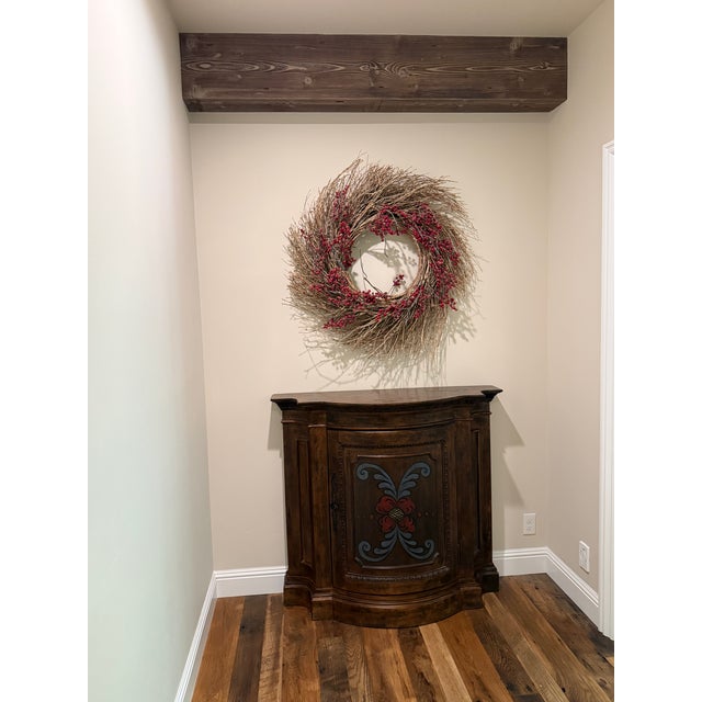 41 1/2" Height 16" depth 45 1/2" Width Pre owned Great condition Habersham Plaza Demilune Painted front 1 door Cabinet 2...