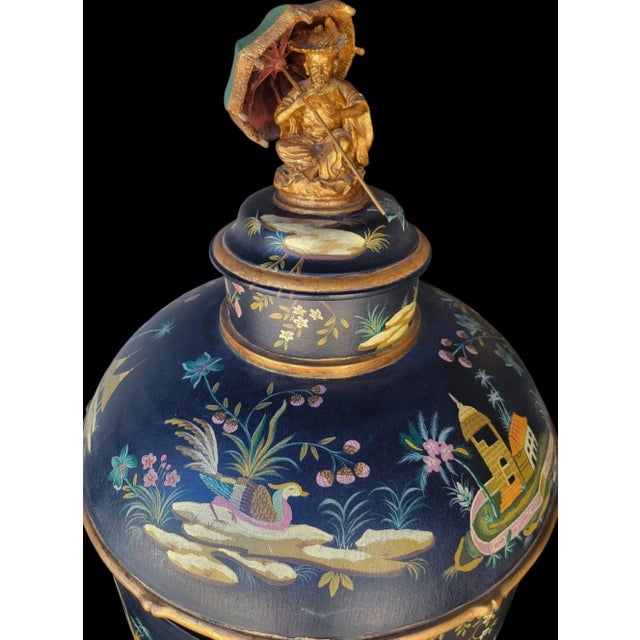 1980s Monumental Chinoiserie Hollywood Regency Handpainted Tea Caddy Shaped Faux Bamboo Dry Bar Storage Cabinets- A Pair For Sale In West Palm - Image 6 of 16