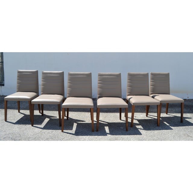 Set of 6 Italian Poltrona Frau Vittoria Gray Leather Wood Dining Chairs For Sale - Image 18 of 18