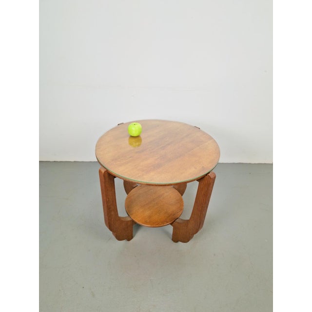 Wood Round Oak Side Table in Art Deco Style, 1930s For Sale - Image 7 of 8