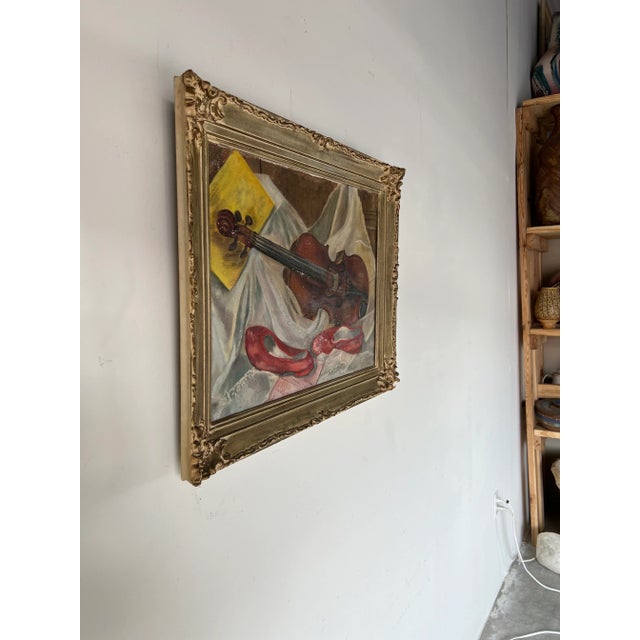 70's L. Rutkin Still Life With Violin Oil Painting, Frame | Chairish