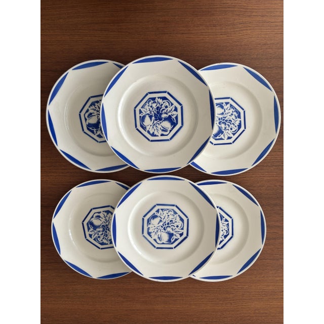 Blue Fructidor Pattern Dinner Plates in Earthenware from KG Lunéville, 1950s, Set of 6 For Sale - Image 8 of 8