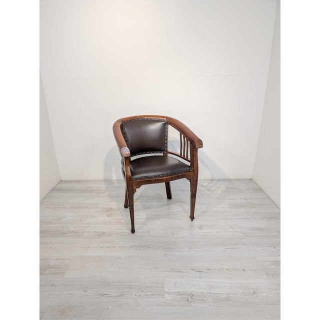 Interwar Wooden Office Chair in Natural Leather, 1890s For Sale - Image 3 of 15