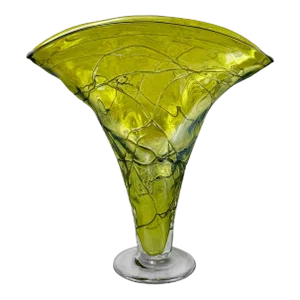 Mid-Century Art Deco Green Art Glass Flared Stingray Fan Vase