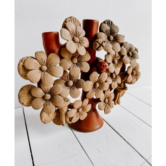 Mexican Vintage Red Clay Mexican Tree of Life Candelabra For Sale - Image 3 of 11