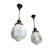 American 1910s Melon Shaped White SND Blue Damask Pattern Glass Fixtures on Original Payina Holders - a Pair For Sale - Image 3 of 9
