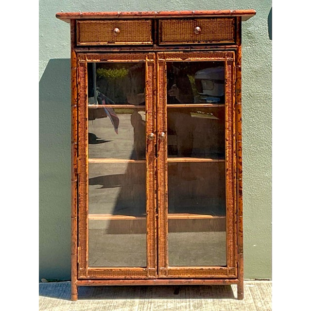 Vintage Tortoise Bamboo and Glass Cabinet For Sale - Image 11 of 12