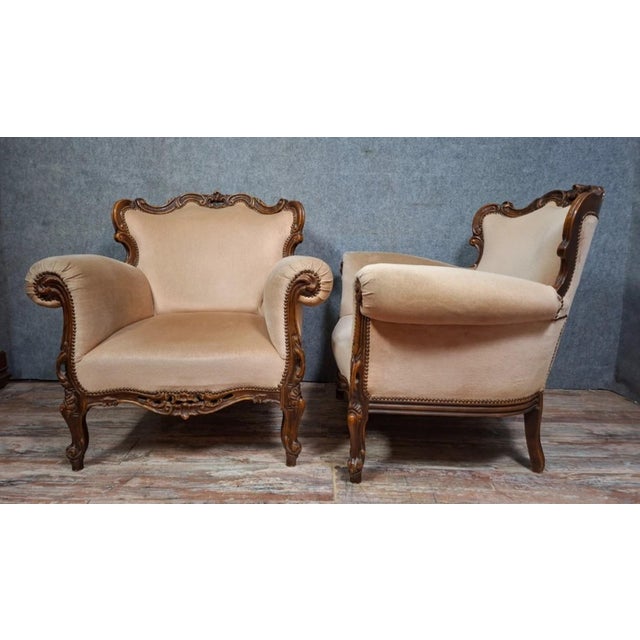 19th Century Louis XV Carved Walnut Armchairs For Sale - Image 5 of 8
