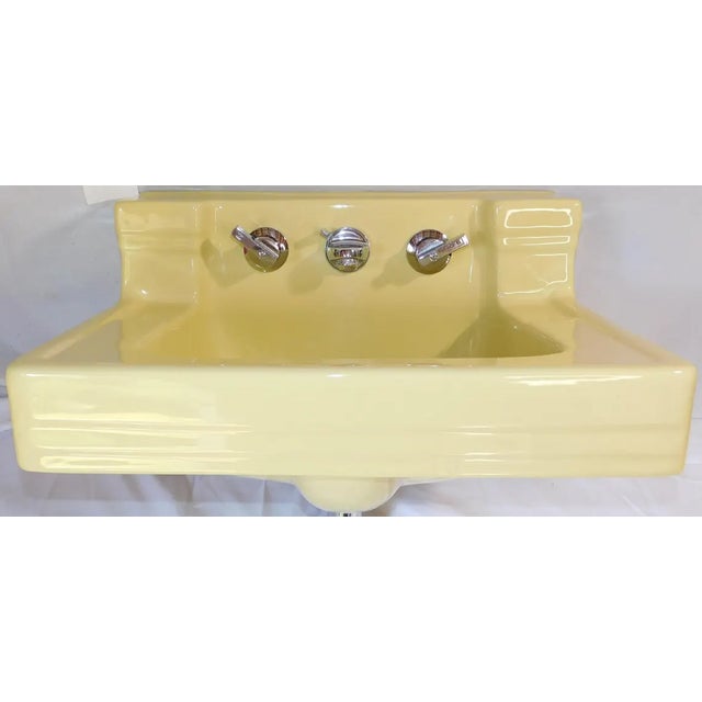 Yellow 1957 Vintage "Standard" Companion Manchu Yellow Porcelain Sink With Chrome Legs ~Nice~ For Sale - Image 8 of 18