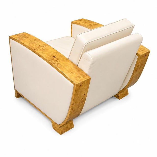 Art Deco Armchairs in Briar Root and Ivory Leather, 1950s, Set of 2 For Sale - Image 6 of 7