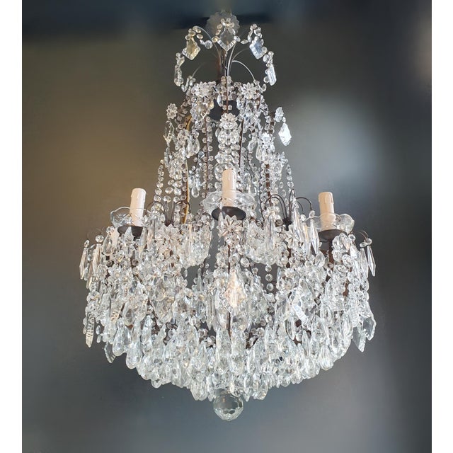 1920s Beaded Brass Crystal Chandelier Antique For Sale - Image 5 of 11