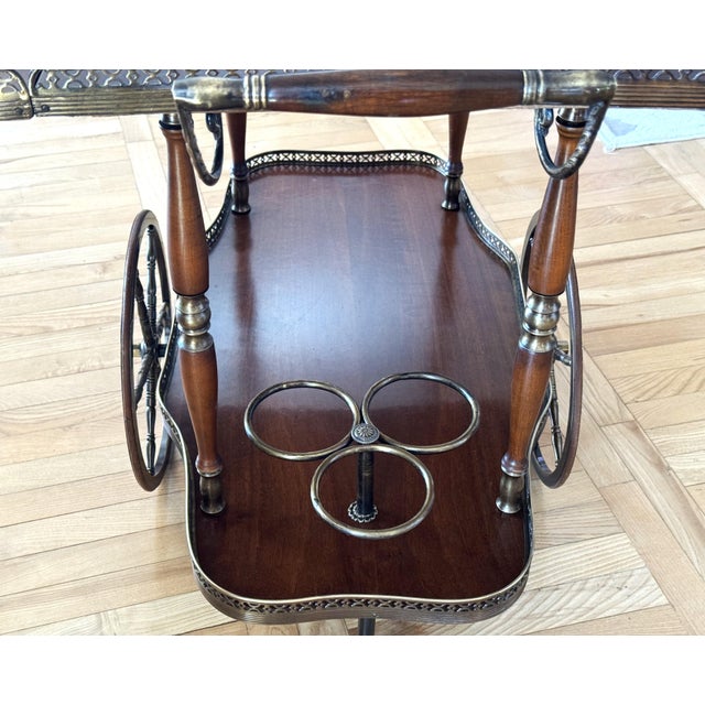 Mid-Century Bar Cart with Folding Leaves and Brass Gallery, 1960s For Sale - Image 9 of 18