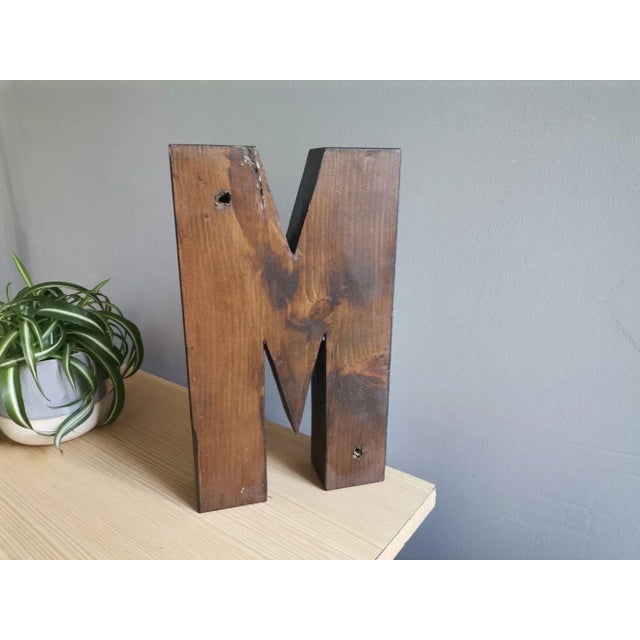 Large Industrial Portuguese Wood Signage Lettering Letter M, 1960s For Sale - Image 6 of 9