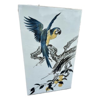 1980s Chinese Chinoiserie Parrot Porcelain Floor Vase / Umbrella Stand For Sale