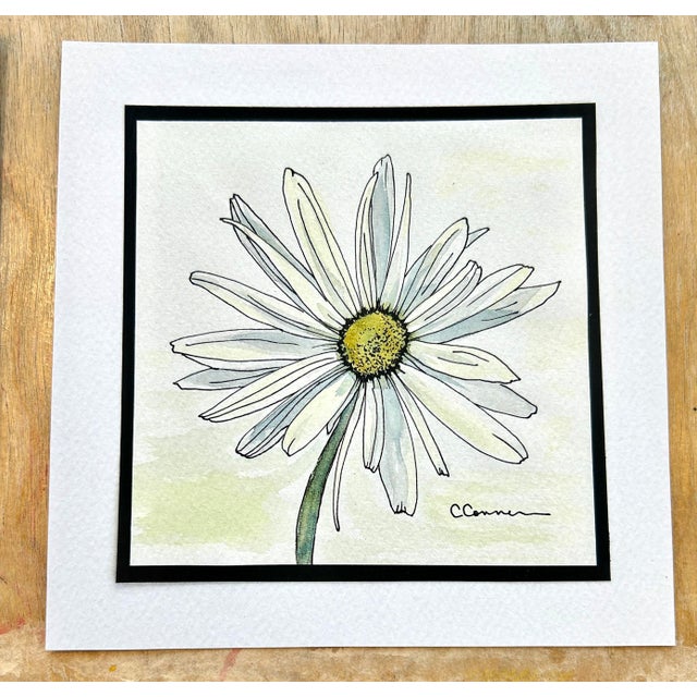 1990s 1990s Set of 4 Prints of Watercolor and Ink Drawings 4 White Daisies For Sale - Image 5 of 10