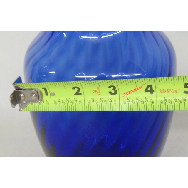 Blue Indiana Glass Style Cobalt Blue Optic Swirl Hand Blown Vase For Sale - Image 8 of 12