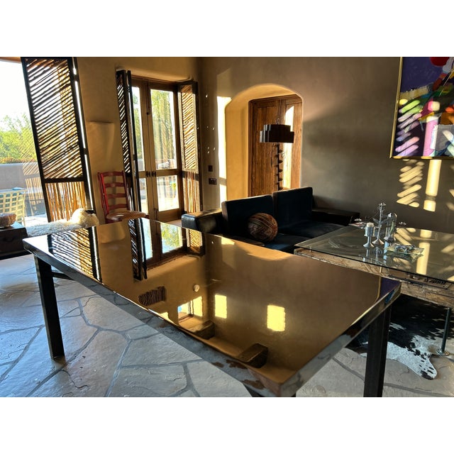 Brutalist Industrial Modern Dining Table, Solid Steel, Chrome Plated. For Sale - Image 13 of 18