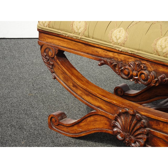 Wood Vintage French Country Bedside X Bench Silk Blend Fabric For Sale - Image 7 of 12