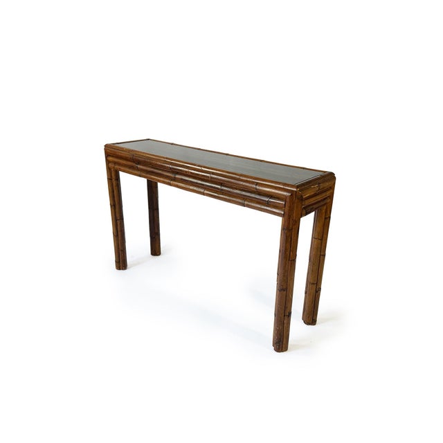 Wood Spanish Bamboo and Smoked Glass Console Table, 1970s For Sale - Image 7 of 7