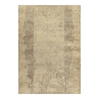 Distressed Style Abstract Rug in Beige-Brown & Gray Pattern by Rug & Kilim For Sale