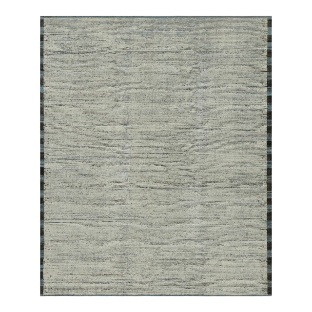 Rug & Kilim’s Textural Kilim With White Textural Stripes and Blue Accents For Sale