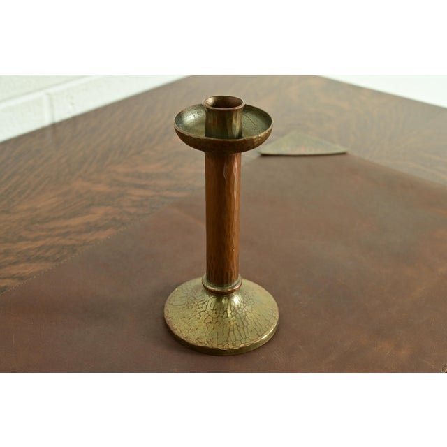 Roycroft Roycroft Arts & Crafts Brass Finished Hammered Copper Candlestick For Sale - Image 4 of 14