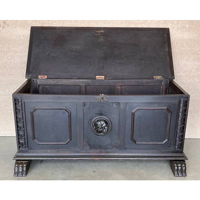 Wood 18th Century Italian Carved Cassone Trunk With Inside Carved Raised Panel For Sale - Image 7 of 12
