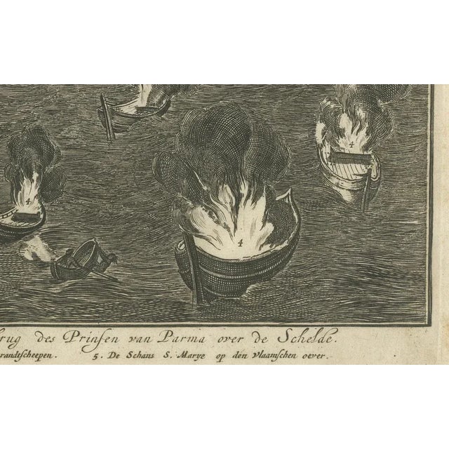 Coenraet Decker, 1585 Explosion of a Pontoon Bridge at the Siege of Antwerp, 1710, Print For Sale - Image 4 of 6