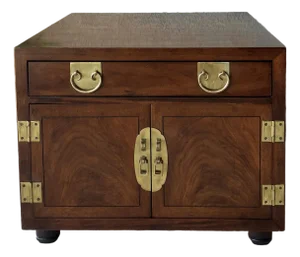Circa 1970 Henredon Fine Furniture Chinoiserie-Style Mahogany Bedside / Chairside Commode