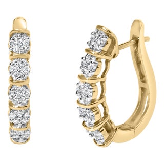 14k Yellow Gold 1/2 Cttw Diamond Cluster Hoop Earrings (H-I Color, SI2-I1 Clarity) For Sale